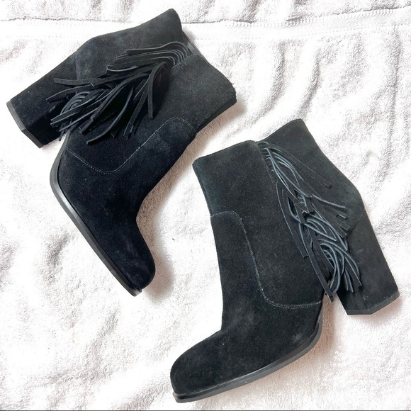 Via Spiga Shoes - Via Spiga Niurka Suede Leather Black Fringe Ankle Boots Booties 8.5 M